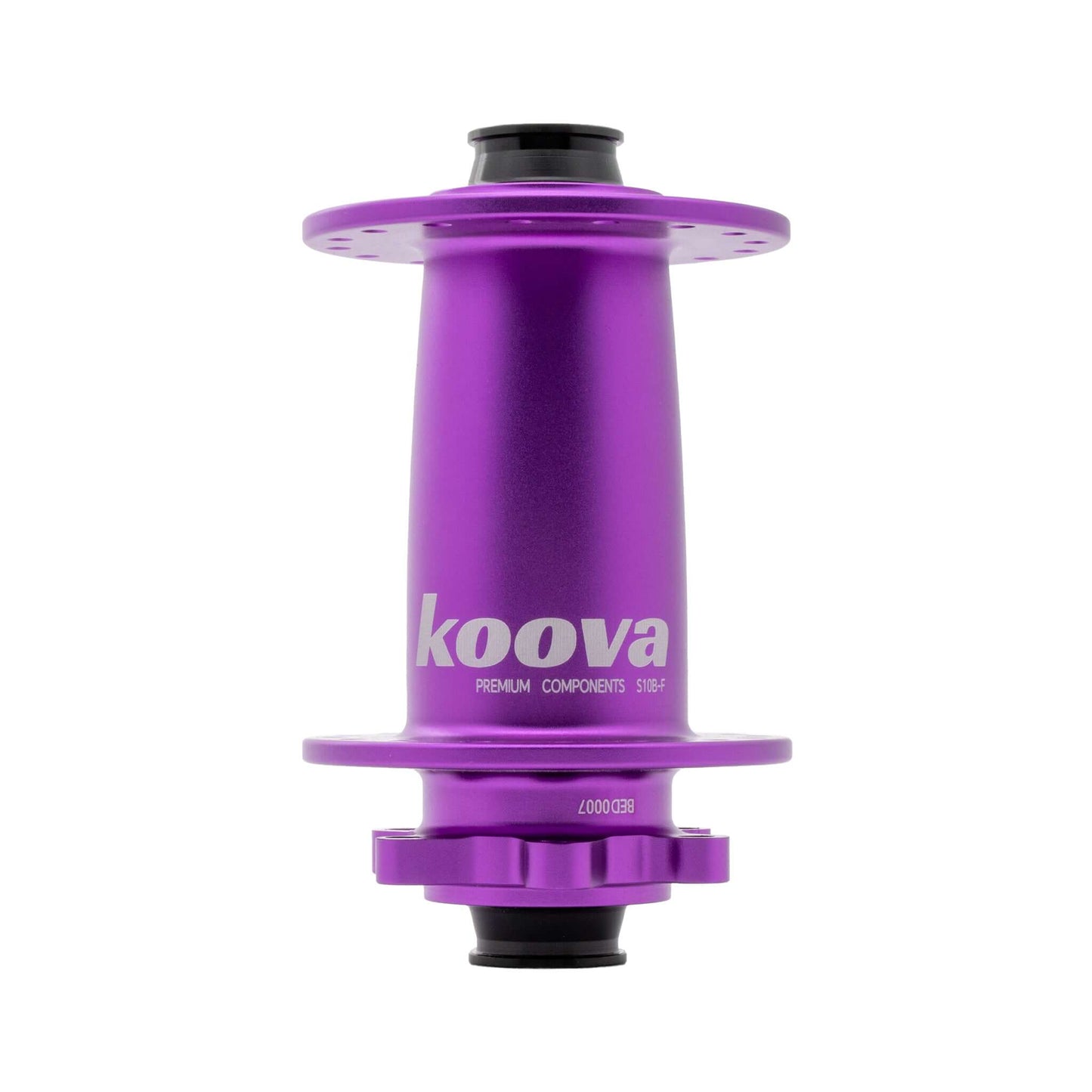 Koova purple bike hub designed for precision, featuring a 15*110mm axle width and a 6-bolt brake interface.