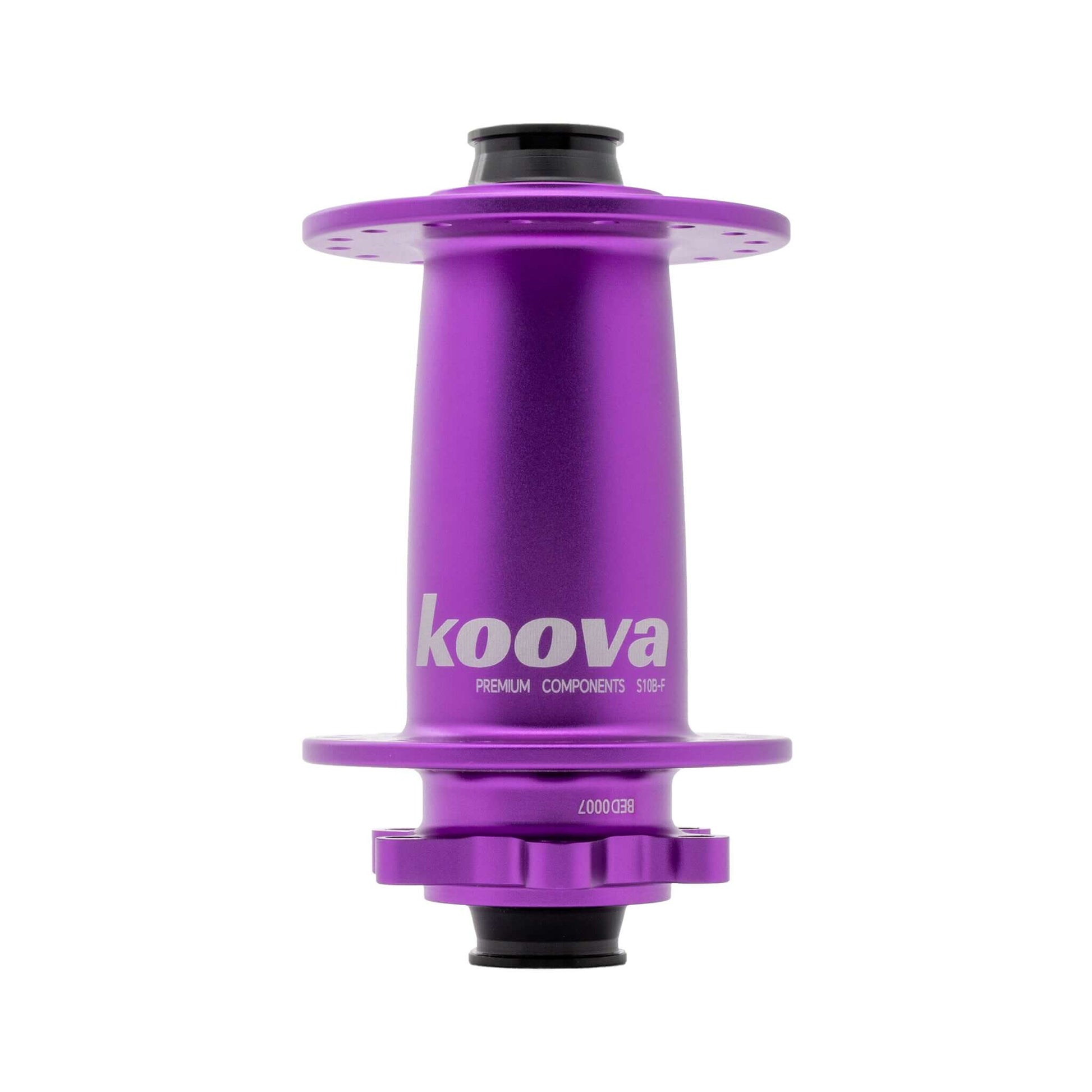 Koova purple bike hub designed for precision, featuring a 15*110mm axle width and a 6-bolt brake interface.